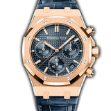41mm Chronograph 18k Rose Gold Blue Dial On Leather