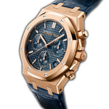 41mm Chronograph 18k Rose Gold Blue Dial On Leather