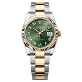 36mm Steel & Yellow Gold Fluted Bezel Green Roman Dial Oyster Bracelet