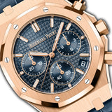 41mm Chronograph 18k Rose Gold Blue Dial On Leather