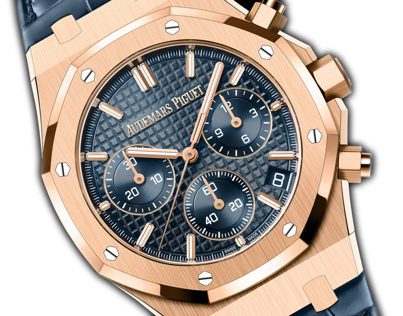 41mm Chronograph 18k Rose Gold Blue Dial On Leather