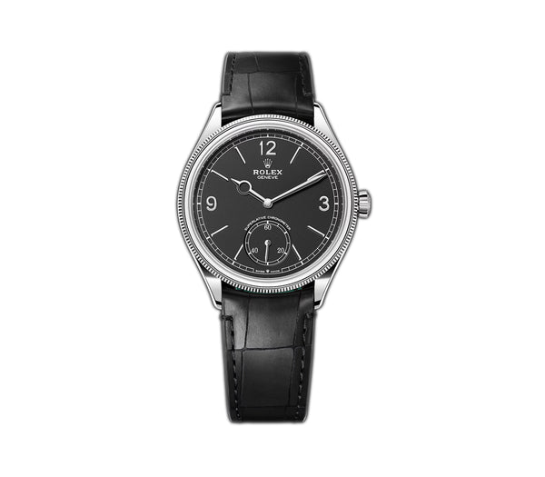 Rolex 1908 39mm Black Dial Leather Strap 52508 – WatchesOff5th