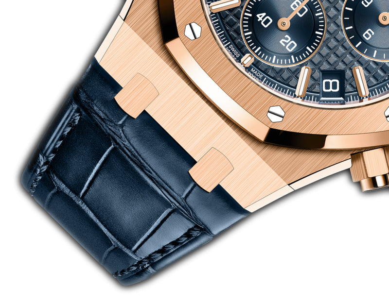 41mm Chronograph 18k Rose Gold Blue Dial On Leather