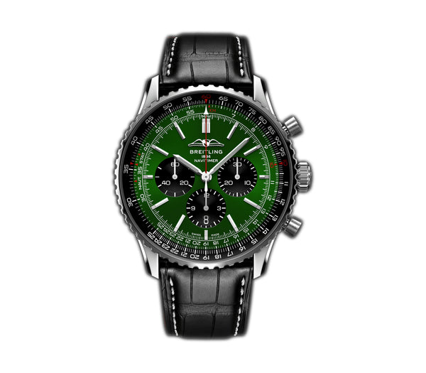46mm B01 Chronograph Steel Green Dial Leather Strap