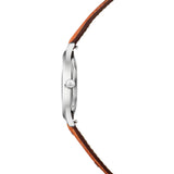 36mm Classic Stainless Steel Date Silver Dial Brown Strap