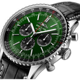 46mm B01 Chronograph Steel Green Dial Leather Strap