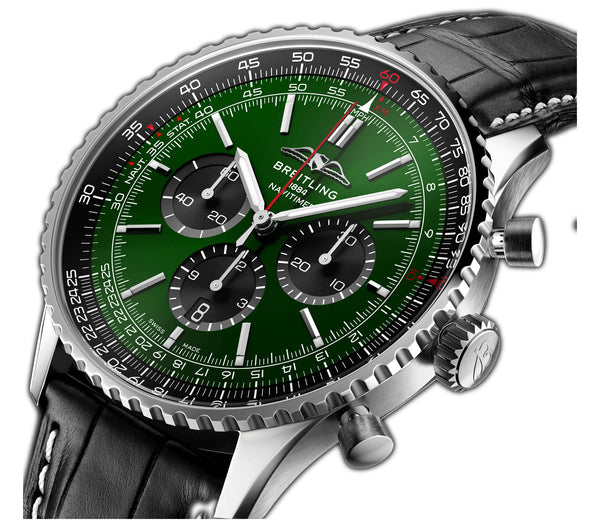 46mm B01 Chronograph Steel Green Dial Leather Strap