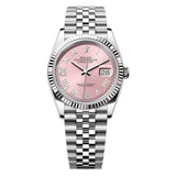 36mm Steel Pink Roman Diamond VI And IX Dial 18k Fluted Bezel Jubilee Bracelet