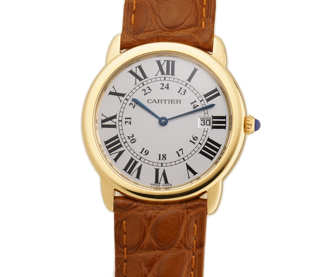 Cartier 36mm Ronde Solo 18k Yellow Gold Quartz Silver Dial