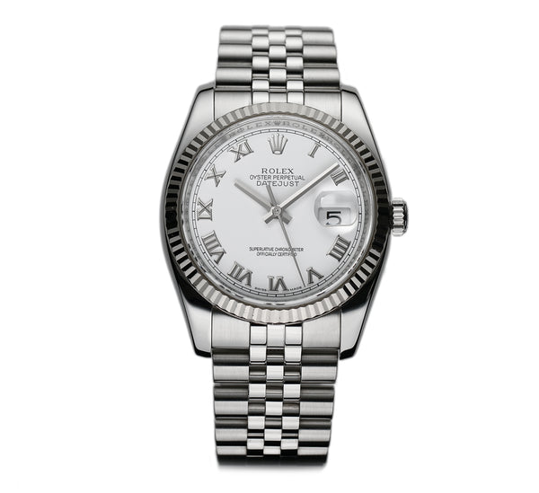 36mm Fluted Bezel Steel White Roman Dial 2009