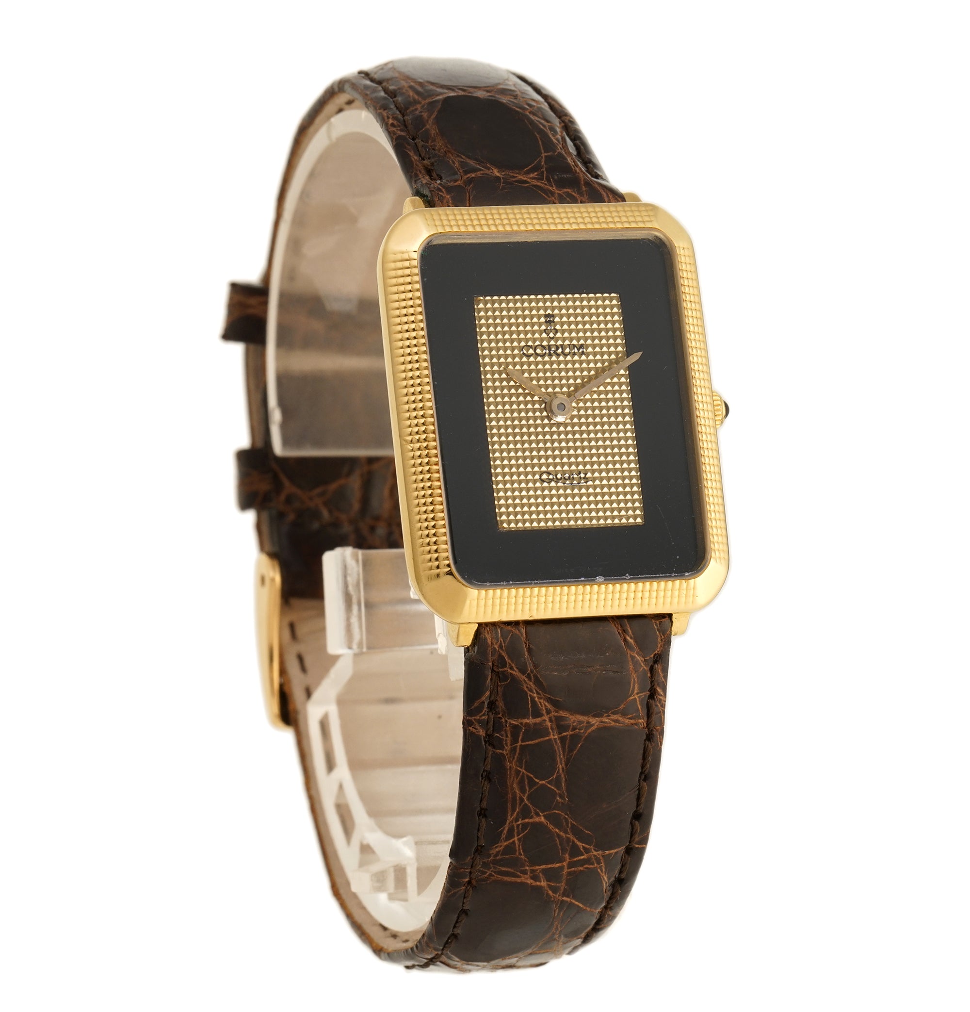 Corum 26mm Vintage Dress Watch 18k Yellow Gold Hobnail Dial