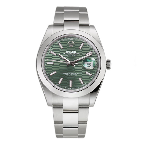 Steel 41mm Smooth Bezel Mint Green Fluted Motif Index Dial Oyster Bracelet