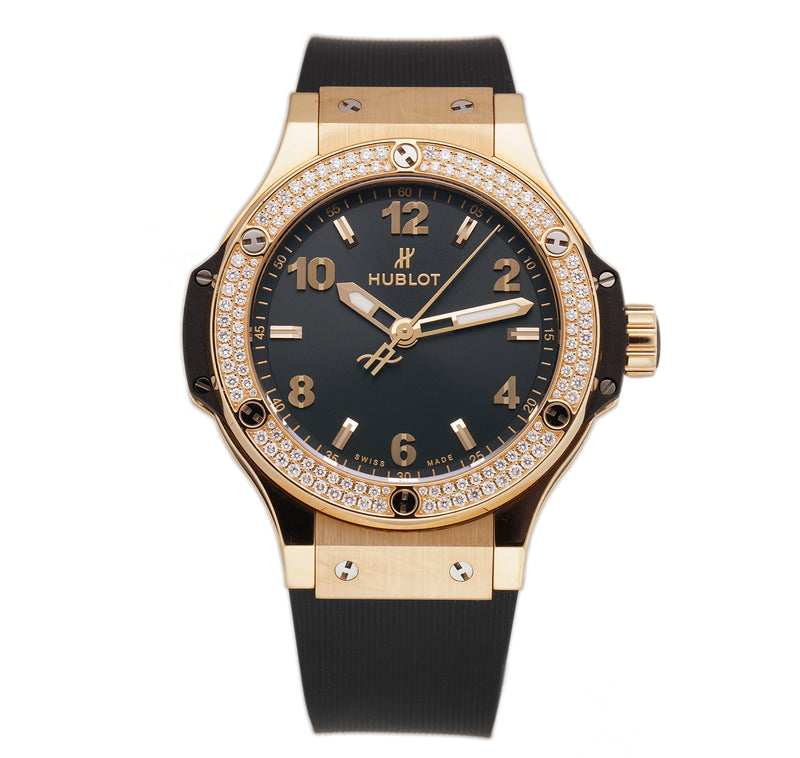 38mm Ladies 18k Rose Gold Diamond Bezel Black Dial 2020