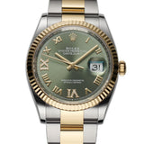 36mm Steel and 18k YG Olive Green Diamond VI & IX Dial Oyster