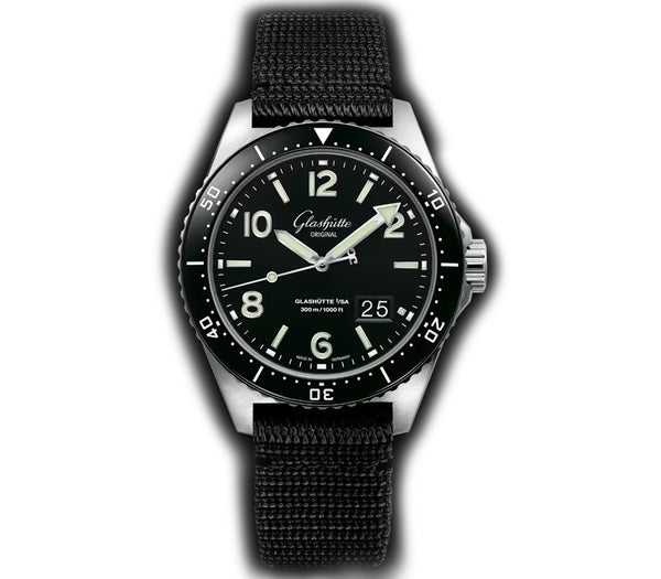 43mm SeaQ Panorama Date Steel Black Dial on Black Synthetic Strap