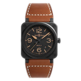 41mm BR-03 Heritage Black Matte Ceramic On Brown Strap