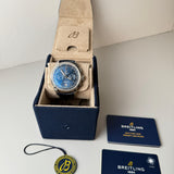 42mm B01 Stainless Steel Chronograph Blue Dial Blue Leather Strap