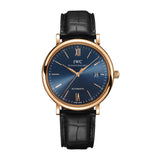 40mm 18k Rose Gold Blue Dial On Black Strap