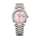 36mm 18k White Gold President Diamond Bezel Pink Opal Diamond Dial