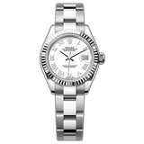 28mm Stainless Steel White Roman Dial 18k Fluted Bezel Oyster Bracelet