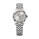 28mm Lady-Datejust Fluted Bezel and Jubilee Bracelet Silver Diamond Dial