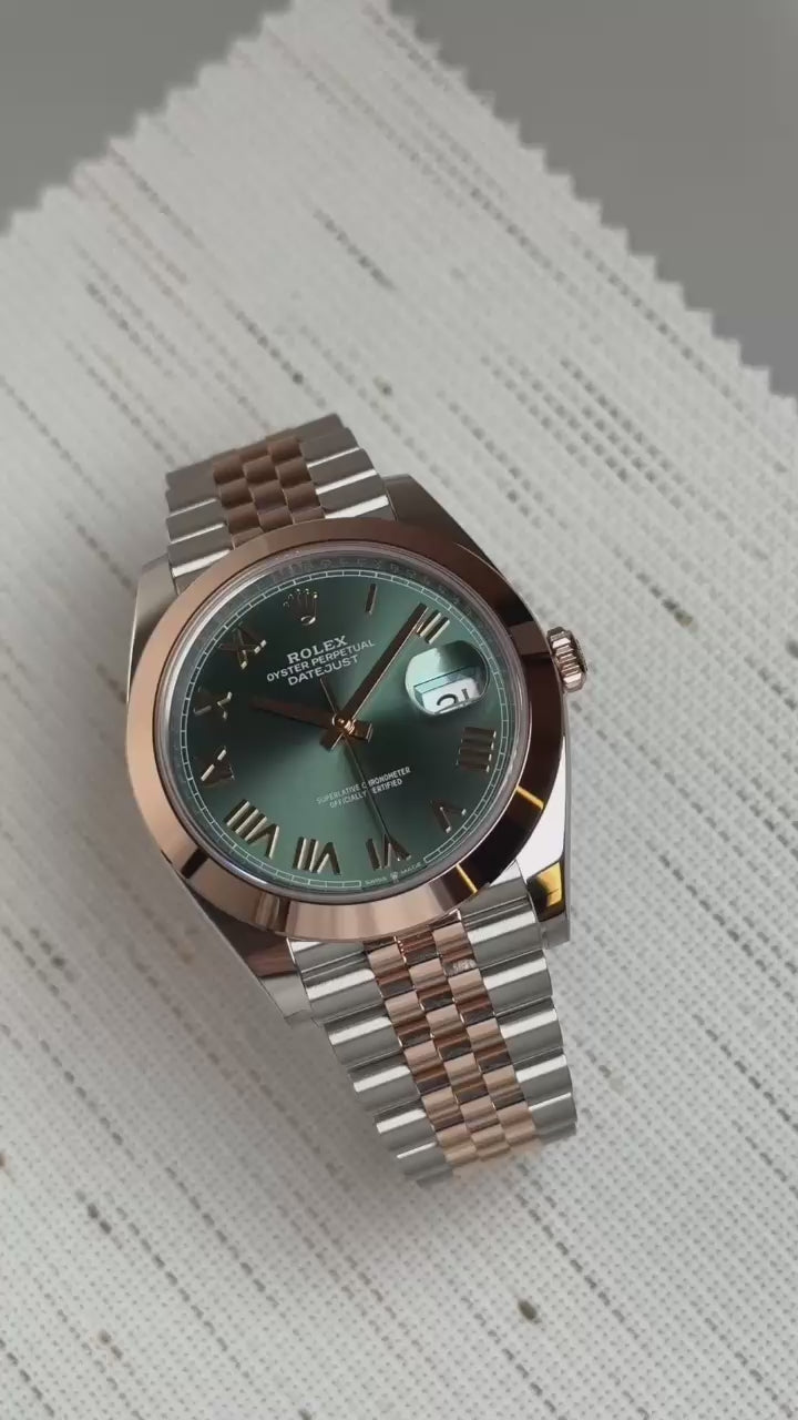 Rolex Datejust 41 Steel & Everose Green Dial Jubilee 126301-022