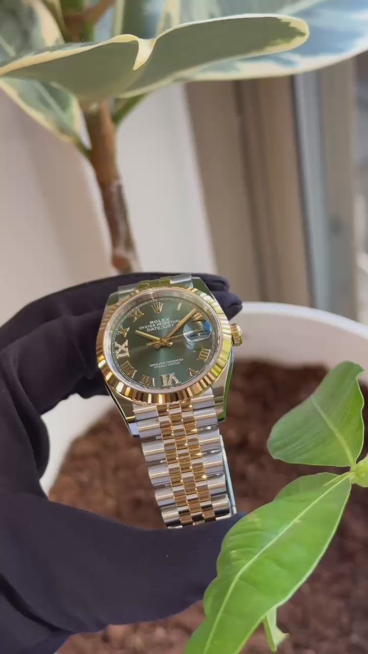 Rolex Datejust 36mm Steel & YG Olive Green Diamond Dial Jubilee