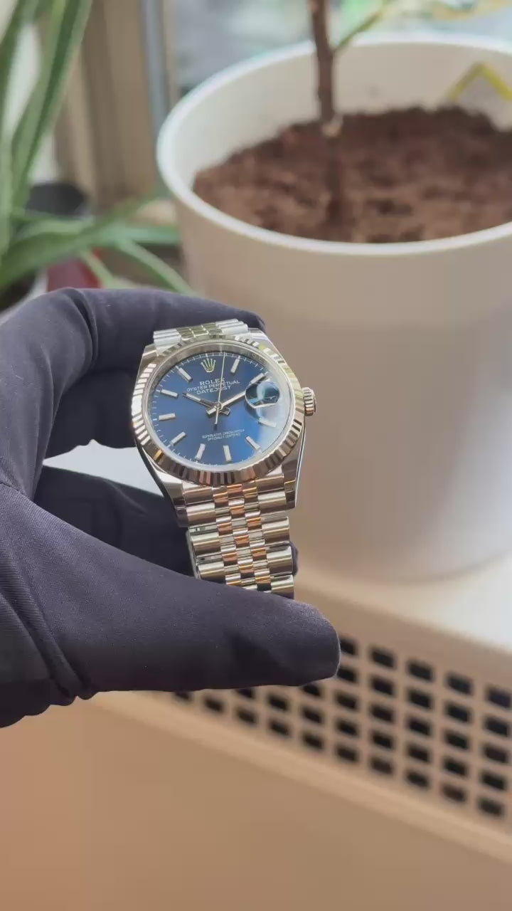 Rolex Datejust 36mm Steel Blue Index Dial Fluted Bezel Jubilee