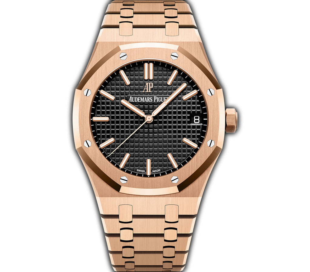 Audemars Piguet Royal Oak 18k Rose Gold Black Dial Watch 15500OR