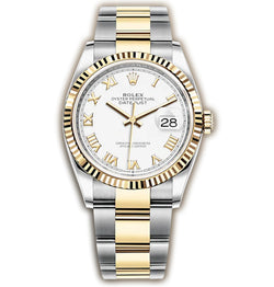 36mm Steel & Yellow Gold Fluted Bezel White Roman Dial Oyster Bracelet