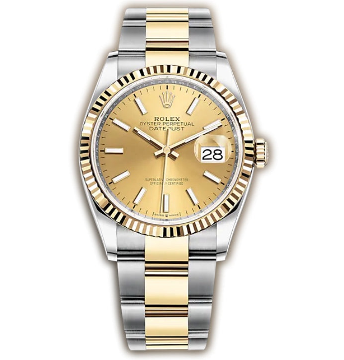 36mm Steel & Yellow Gold Fluted Bezel Champagne Index Dial Oyster Bracelet