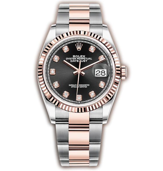 k/k★★ 36mm Steel & Everose Gold Black Diamond Dial Oyster Bracelet