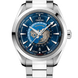 43mm Aqua Terra 150m Co-Axial Master Chronometer GMT Worldtimer xSilver Dial On Bracelet