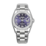 36mm Steel & Diamond Bezel Aubergine Roman Diamond VI & IX Dial Oyster Bracelet