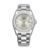 36mm Steel & Diamond Bezel Silver Roman Diamond VI & IX Dial Oyster Bracelet