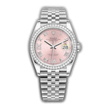 36mm Steel & Diamond Bezel Pink Roman Diamond VI & IX Dial Jubilee Bracelet