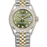 31mm Steel & Yellow Gold Diamond Bezel Olive Green Diamond Dial Jubilee Bracelet