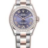 31mm Steel & Everose Gold Diamond Bezel Aubergine Roman Diamond VI Dial Oyster Bracelet