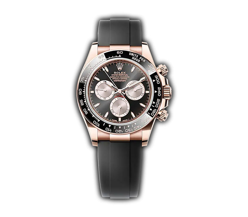 40mm 18k Everose Gold Ceramic Bezel Black and Sundust Dial Oysterflex