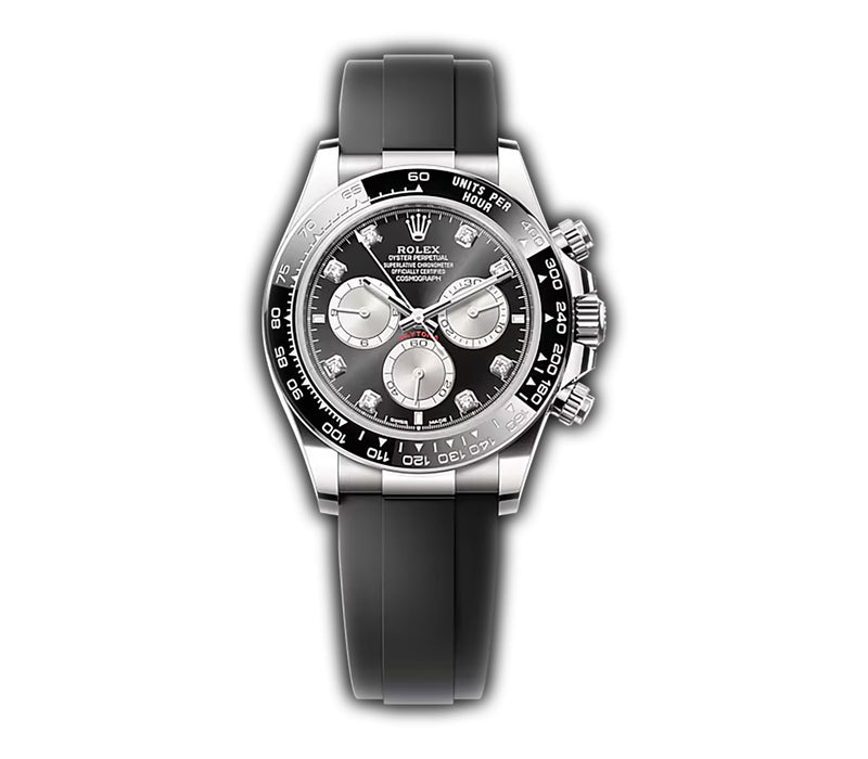 40mm 18k White Gold Ceramic Bezel Black and Steel Diamond Dial