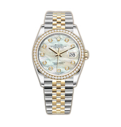 36mm Steel & Yellow Gold White MOP Diamond Dial & Bezel On Jubilee Bracelet