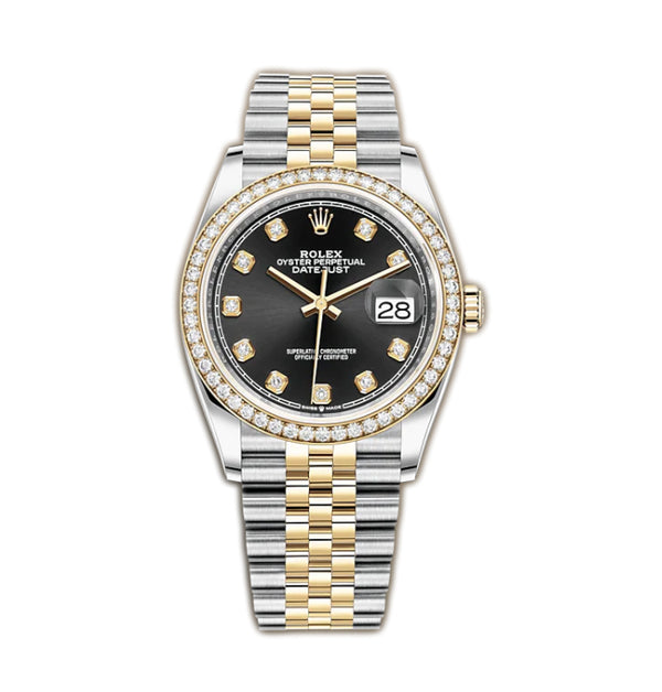 36mm Steel & Yellow Gold Black Diamond Dial & Bezel On Jubilee Bracelet