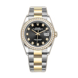 36mm Steel & Yellow Gold Black Diamond Dial & Bezel On Oyster Bracelet