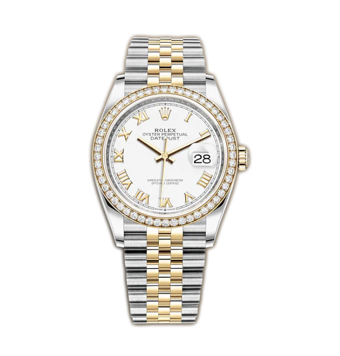 36mm Steel & Yellow Gold Diamond Bezel White Roman Dial On Jubilee Bracelet