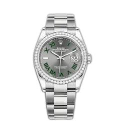 36mm Steel & Diamond Bezel Wimbledon Dial Oyster Bracelet