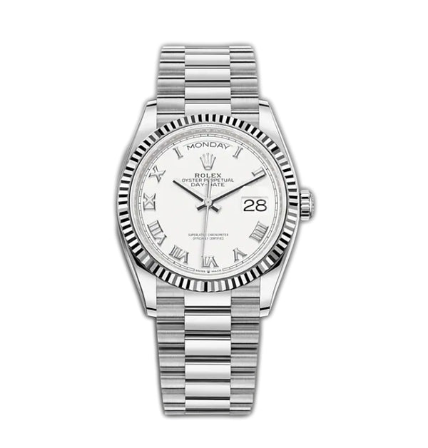 36mm 18k White Gold President White Roman Dial