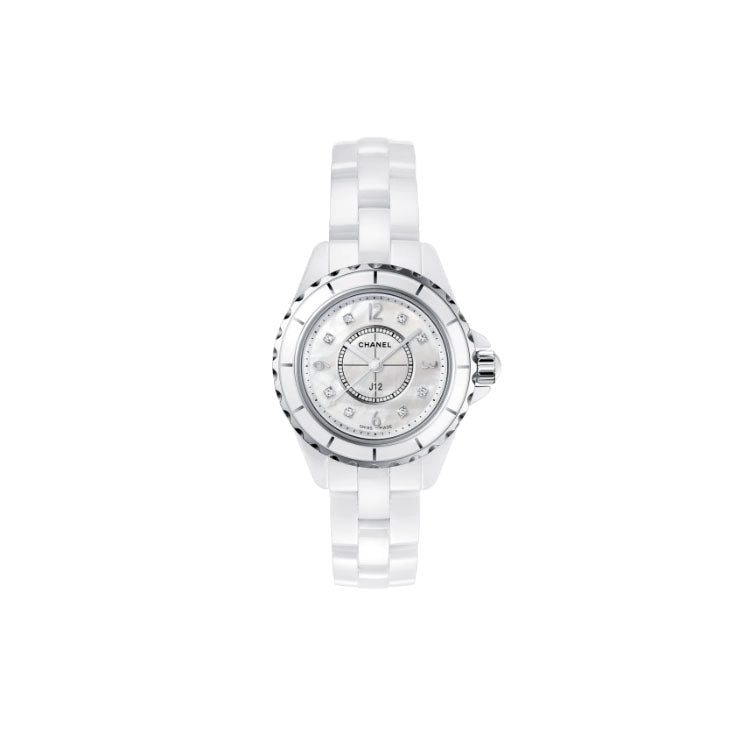 Ceramic White MOP Diamond & Arabic Dial 29mm On Bracelet Quartz