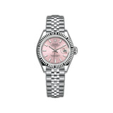 28mm Stainless Steel Pink Index Dial 18k Fluted Bezel Jubilee Bracelet