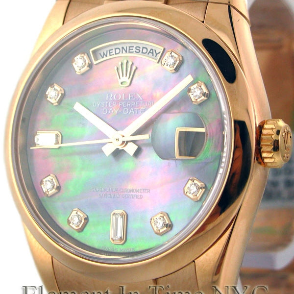 Rolex Day Date 18k Rose Gold Tahiitan MOP Diamond Dial 118205