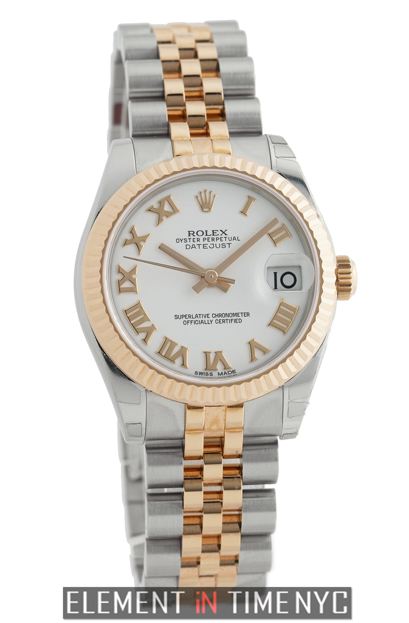 Steel & 18k Rose Gold 31mm White Roman Dial On Jubilee